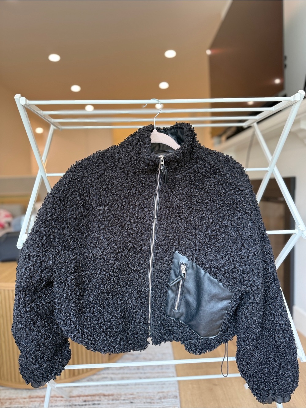 BLANKNYC Black Sherpa Zip-Up Crop Jacket - Women